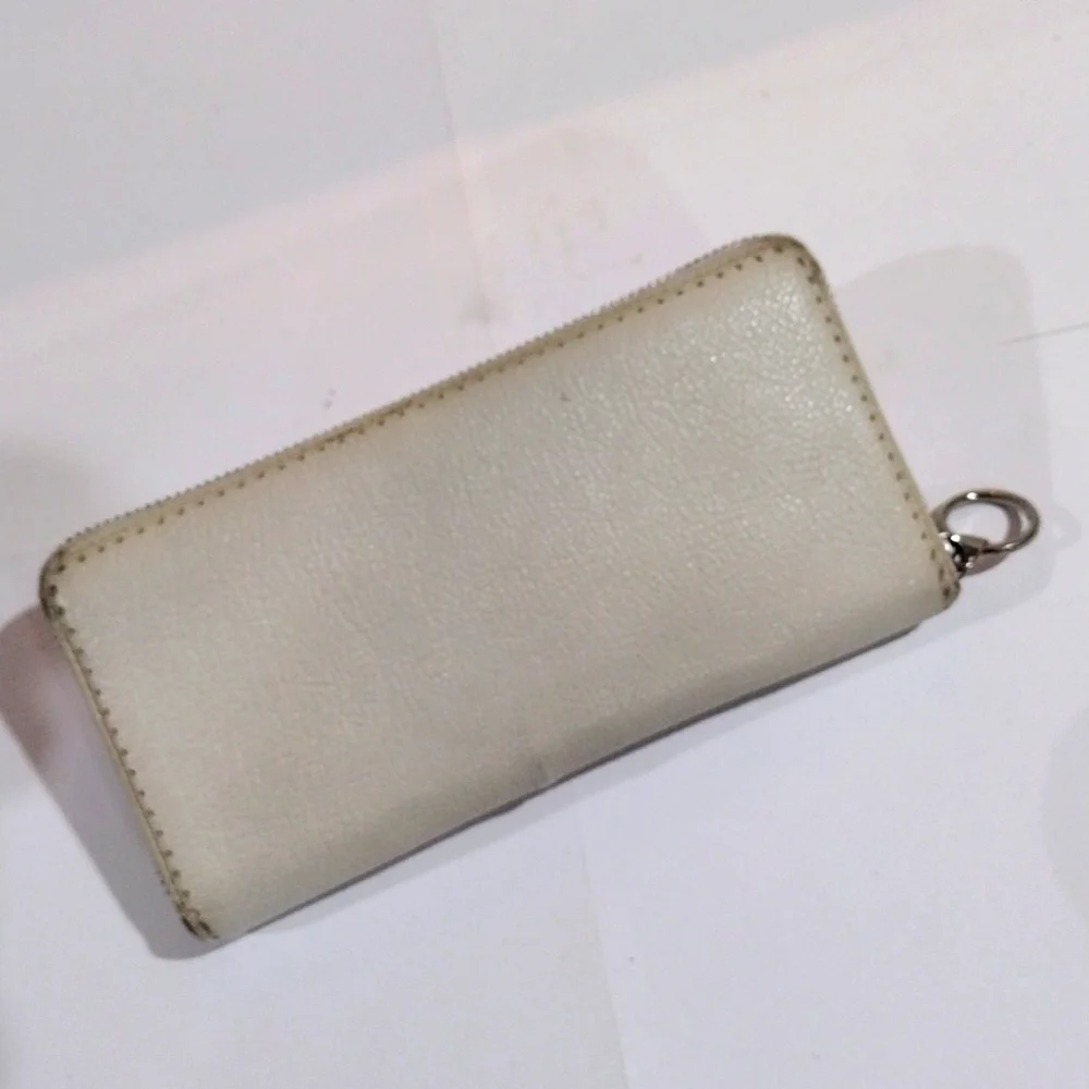 Authentic Coach Off-White Zip-Around Wallet – Perforated C Logo Leather Clutch
